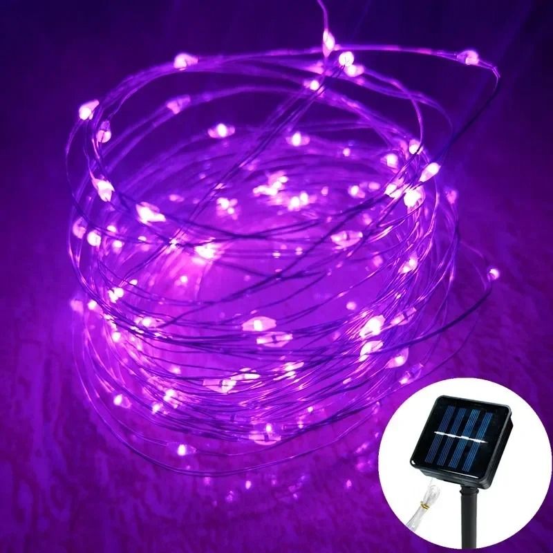 Solar Outdoor Copper Wire LED Fairy String Lights 8 Modes IP65 Waterproof Garden Decor