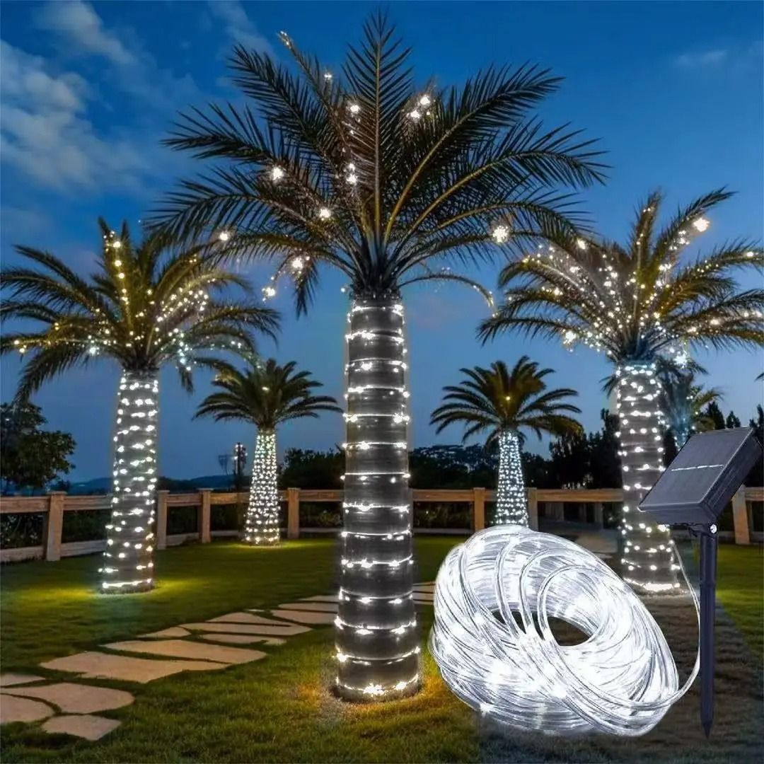 Solar Outdoor Tube Rope LED String Lights 12M/7M Waterproof Garden Garland Decor