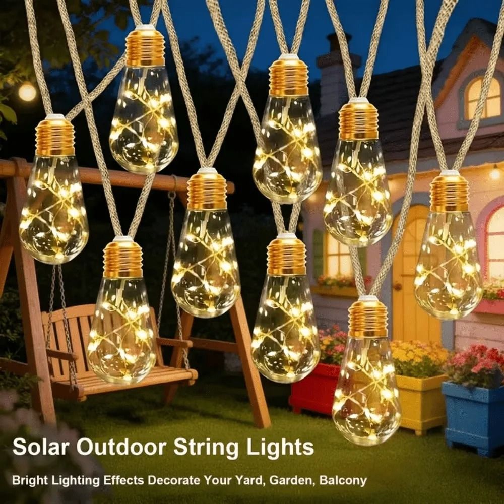 Solar Outdoor Hemp Rope Papaya LED String Lights Waterproof Courtyard Garden Decor
