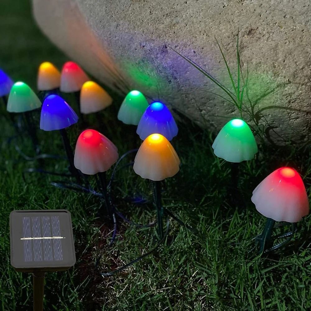 Solar Outdoor Mushroom LED String Lights Waterproof Garden Lawn Path Garland Decor