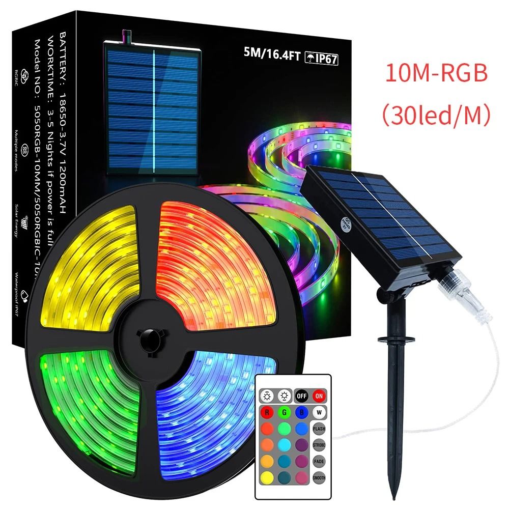 5M RGB Solar Outdoor LED Tube Rope String Lights IP67 Waterproof Garden Decor