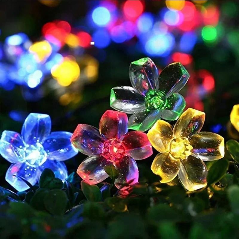 Solar Outdoor Cherry Blossom LED String Lights 8 Modes IP65 Waterproof Garden Decor