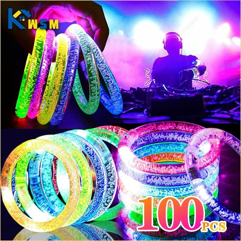 Halloween LED Acrylic Glow Bracelets - Fluorescent Light-Up Wristbands for Concerts & Holiday Parties