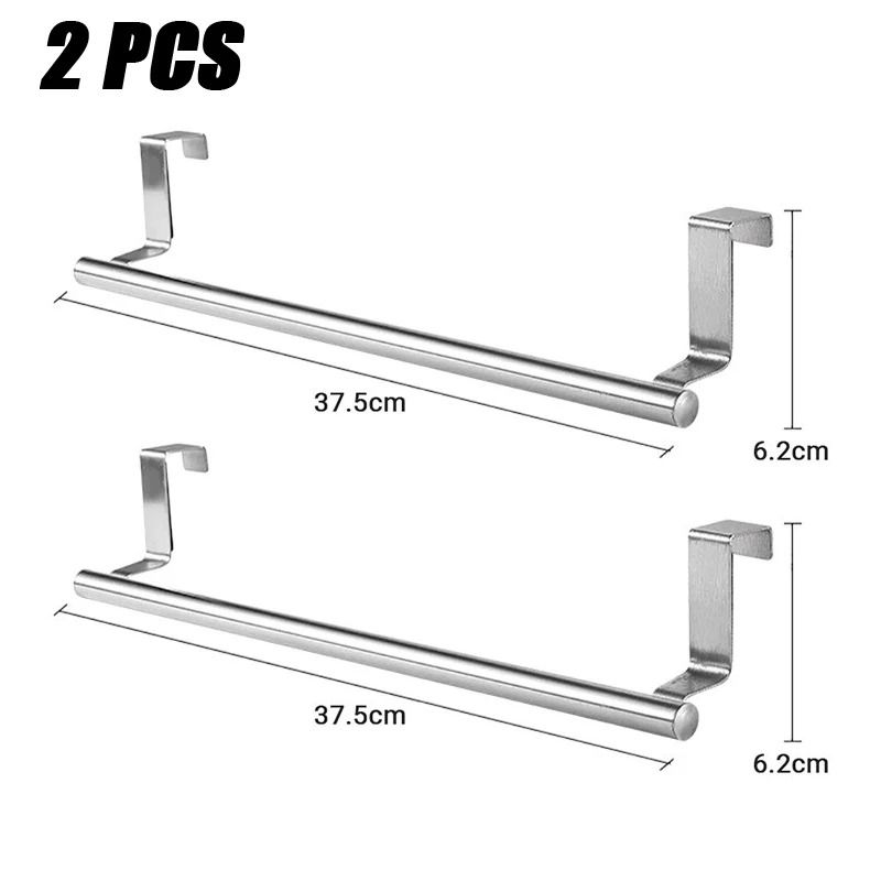 Over-Cabinet Stainless Steel Towel Bar - Hanging Kitchen & Bathroom Door Rack for Hand Towels & Wipes