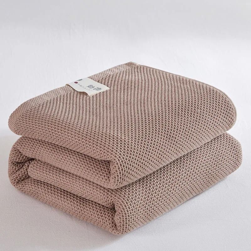 Solid Cotton Waffle Weave Bedspread Throw (Breathable Plaid Sofa Cover & Summer Quilt)