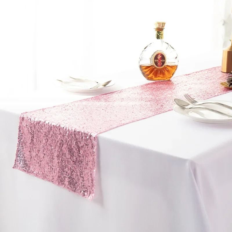 6Pcs Sequin Table Runner Set (Glitter Silver Table Cover Accent for Birthday, Wedding & Party Decor)