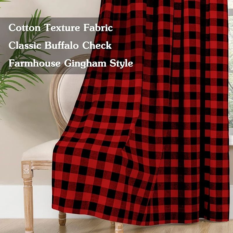 1 Panel Buffalo Check Black & Red Plaid Blackout Curtain (Farmhouse Christmas Window Drapery)