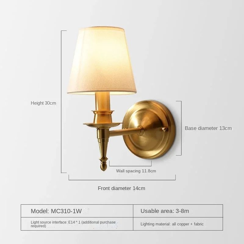 Full Copper American Modern LED Wall Lamp (Solid Brass Mirror Light & Sconce for Bedroom, Living Room & Vanity)