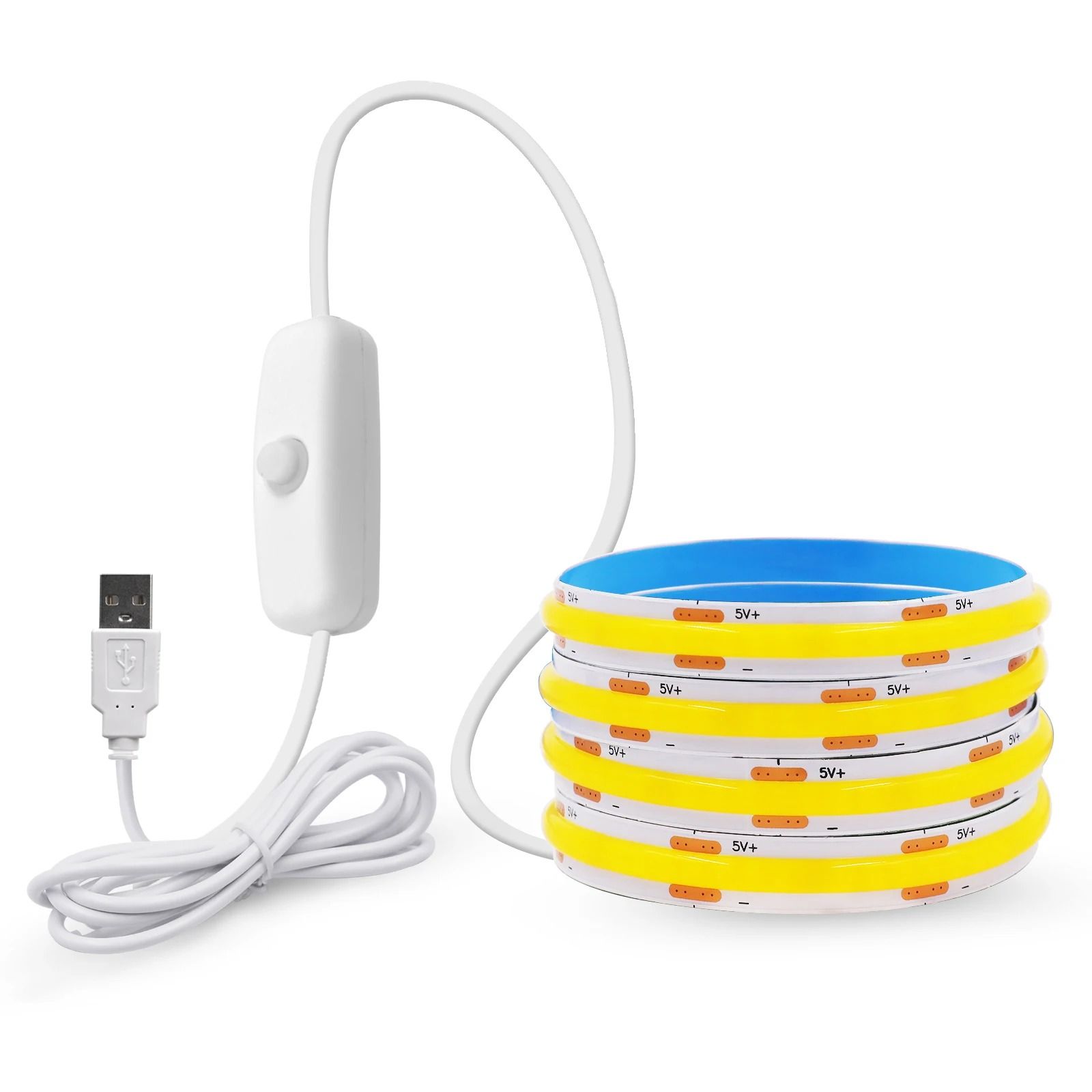 5V Flexible COB LED Light Strip with Touch Dimmer Sensor & USB Plug