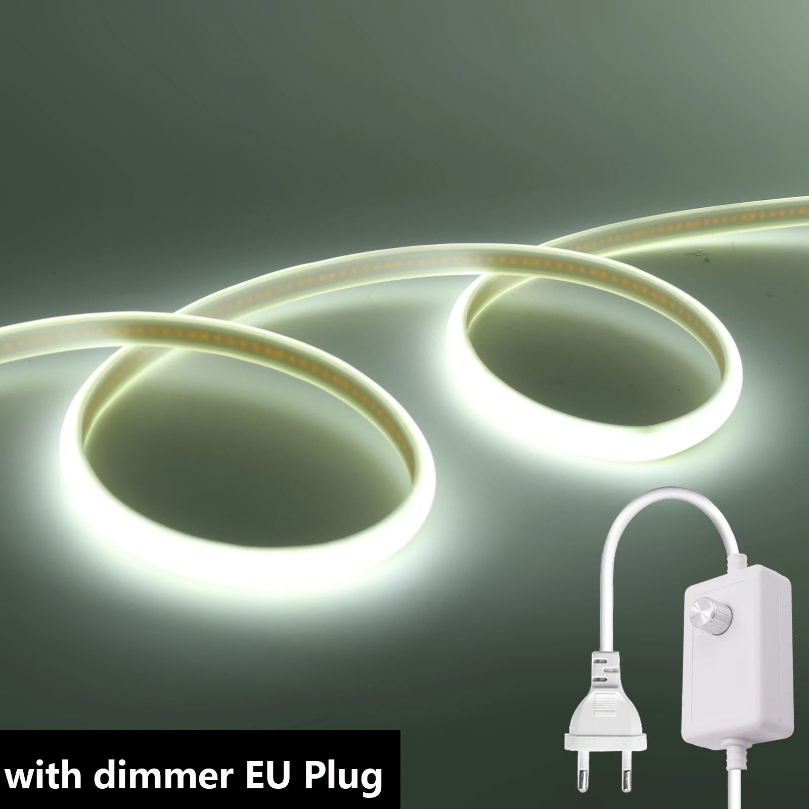220V High-Density COB LED Light Strip Kit with Inline Dimmer Switch & EU Plug