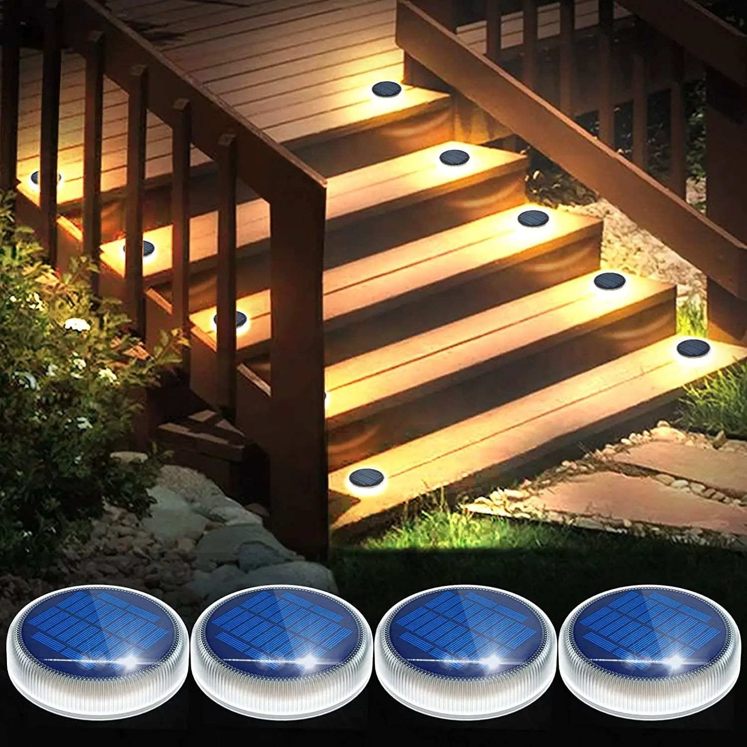 Heavy-Duty Solar Deck & Driveway Dock Lights (4 Pack - Blue LED, IP68 Waterproof)