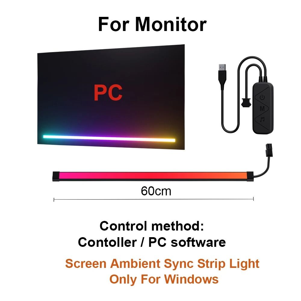 Smart Ambient TV & PC Display Sync LED Strip Light (RGB Screen Color Sync Backlight for Gaming & Decor)