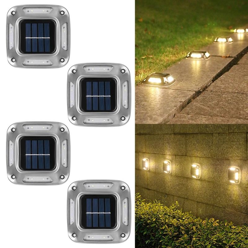 4-Piece Solar Powered LED Dock & Driveway Lights (IP68 Waterproof Outdoor Deck Marker Lamps)