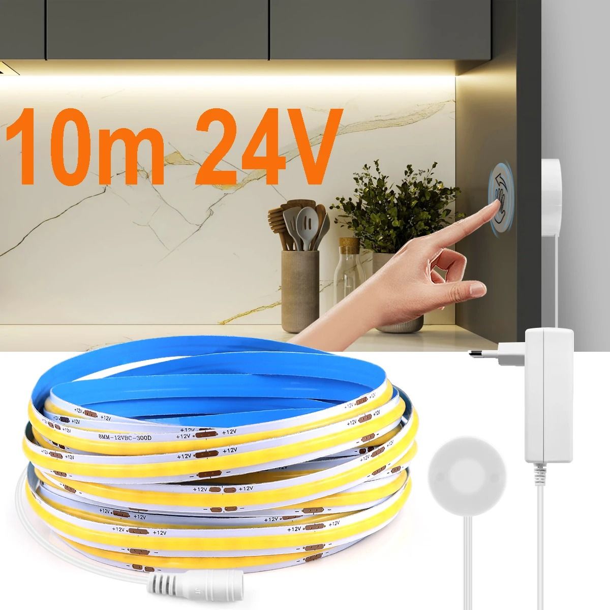 24V COB LED Strip Light Tape Kit (Penetrable Wood/Mirror Touch & Hand Sweep Sensor Kitchen Light)