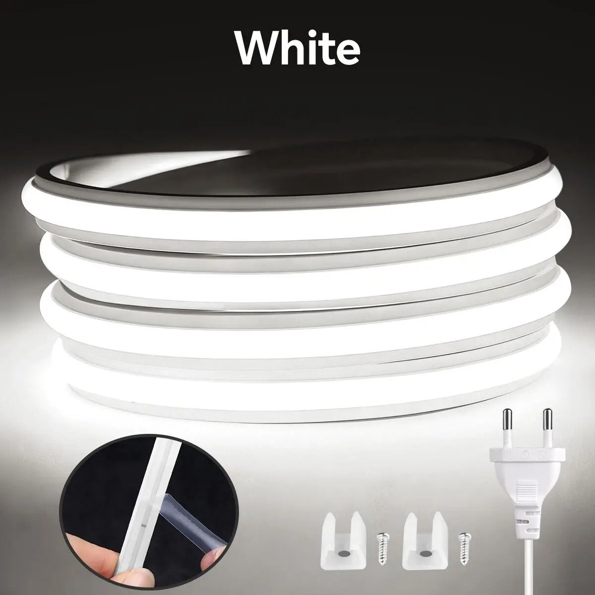 220V High-Density COB LED Strip Light (Waterproof Flexible Outdoor & Kitchen Cabinet Ribbon with EU Plug)