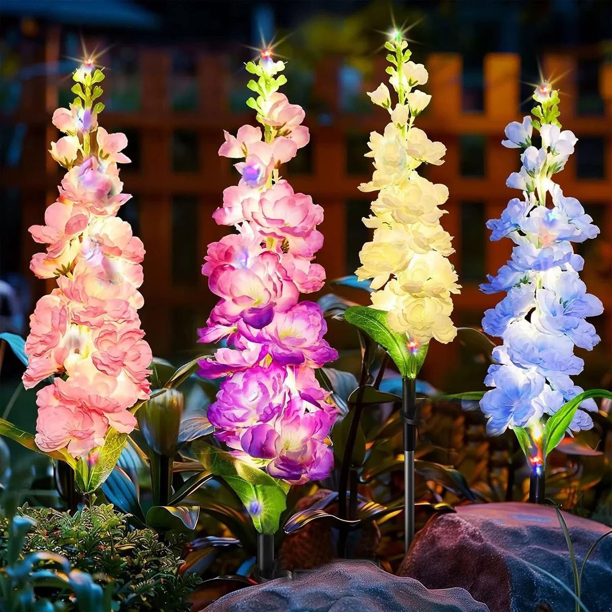 Solar Hyacinth Flower Garden Lawn Lights (Waterproof Outdoor Pathway Stake for Courtyards & Yard Decor)