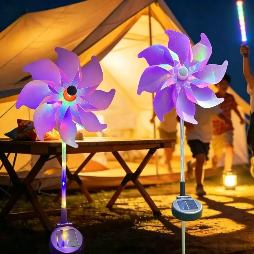 Solar Powered Kinetic Windmill Garden Stake Light (Color-Changing Outdoor Waterproof Landscape Lamp)