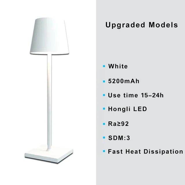 Portable 5000mAh Rechargeable 3-Color Stepless Dimming LED Desk Lamp (Cordless Table Light for Patio, Bar & Bedroom)