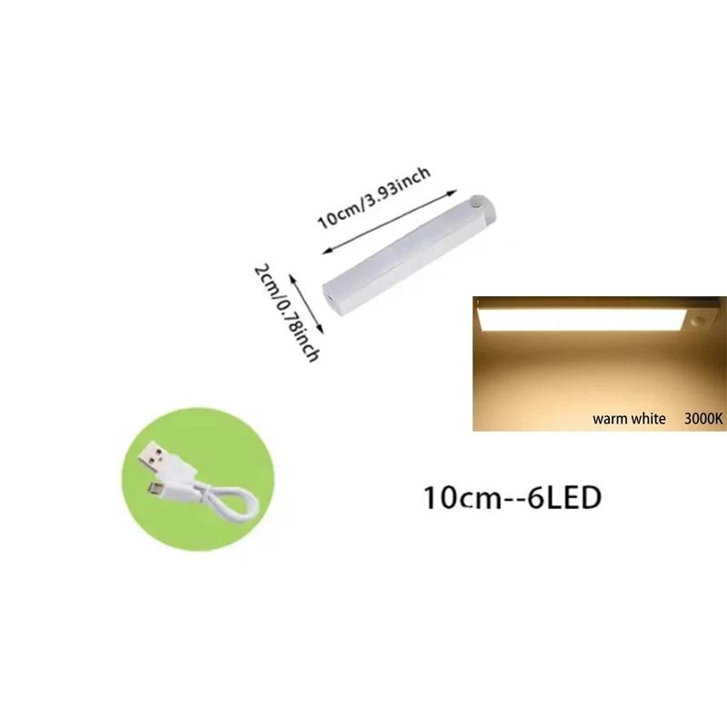 PIR Motion Sensor LED Under Cabinet Light Bar (Dimmable Rechargeable Closet & Staircase Safety Lamp)