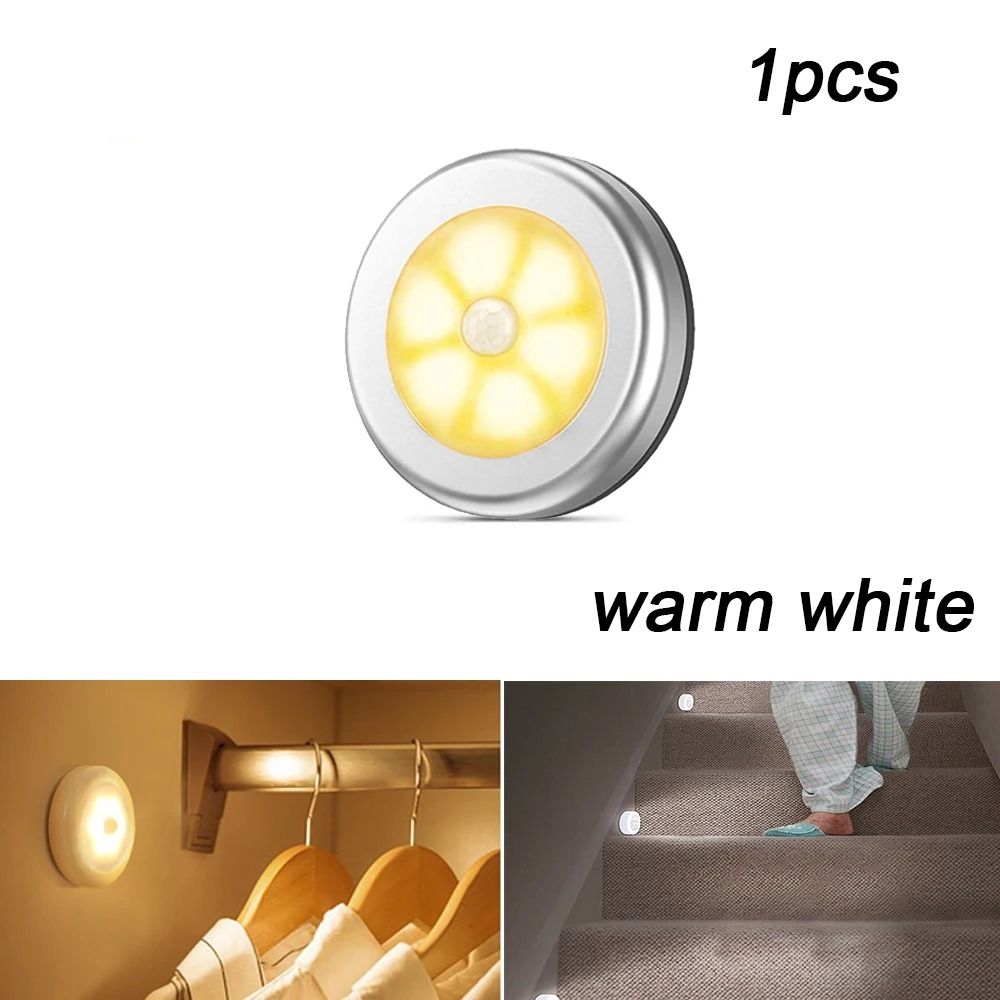 Wireless PIR Motion Sensor 6-LED Night Light (Auto On/Off Battery Lamp)