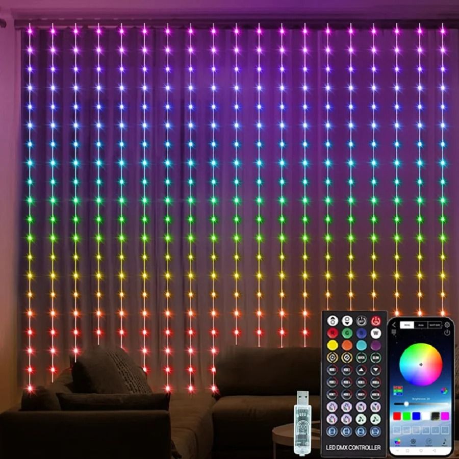 3M Smart RGB LED Curtain Lights (App & Remote Control Weatherproof Garland Lamp for Bedroom & Outdoor Decor)