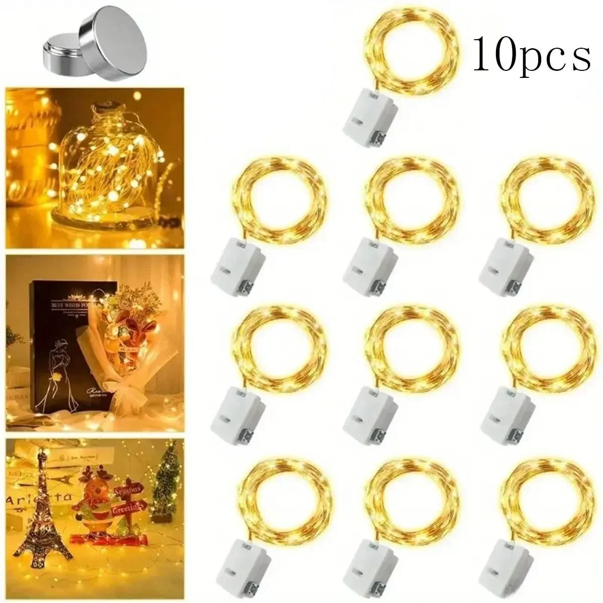10-Pack Colored Battery-Powered LED Fairy String Lights for Outdoor, Room & Party Decor