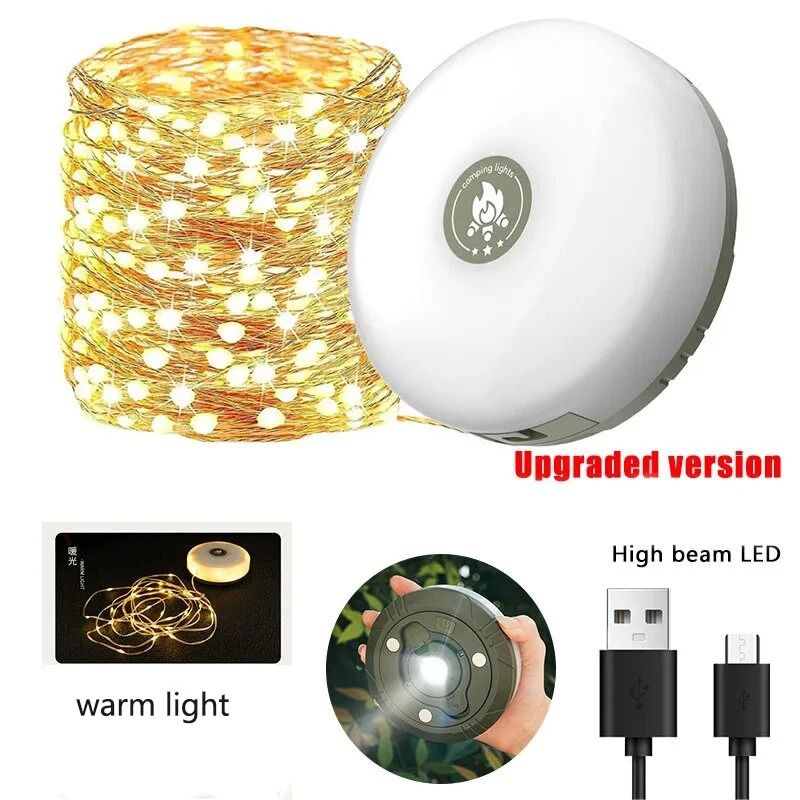 4-in-1 Portable LED Reel String Light & USB Rechargeable Outdoor Camping Lantern