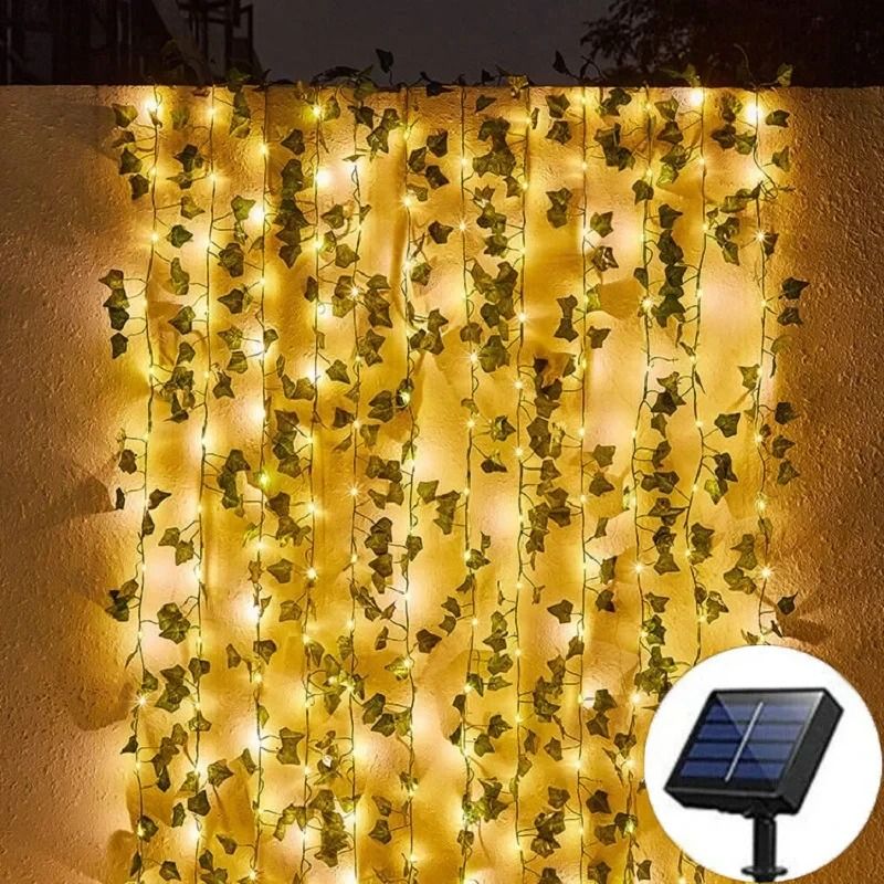 Outdoor Solar Artificial Leaf & Flower Garland LED String Lights for Garden, Patio & Wedding Decor