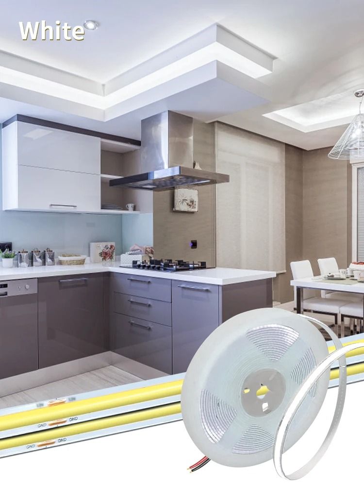12V/24V High-Density Flexible COB LED Strip Light (320 LEDs/m 8mm Continuous Linear Diode Tape)