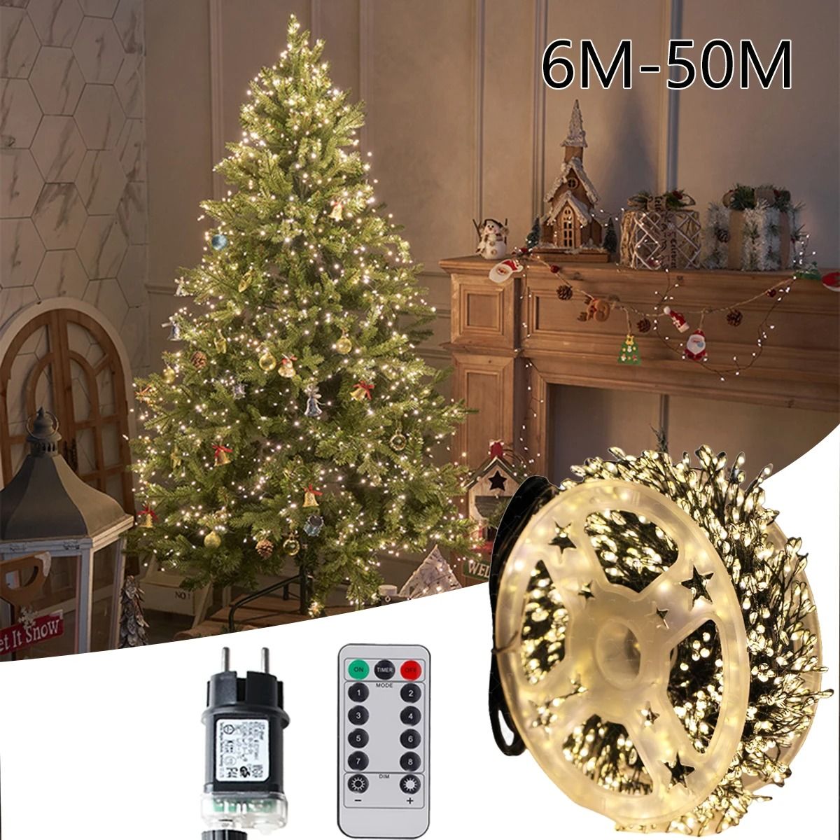 6M–75M Outdoor LED Cluster Firecracker String Lights (High-Density Christmas Fairy Garland for Tree & Party Decor)
