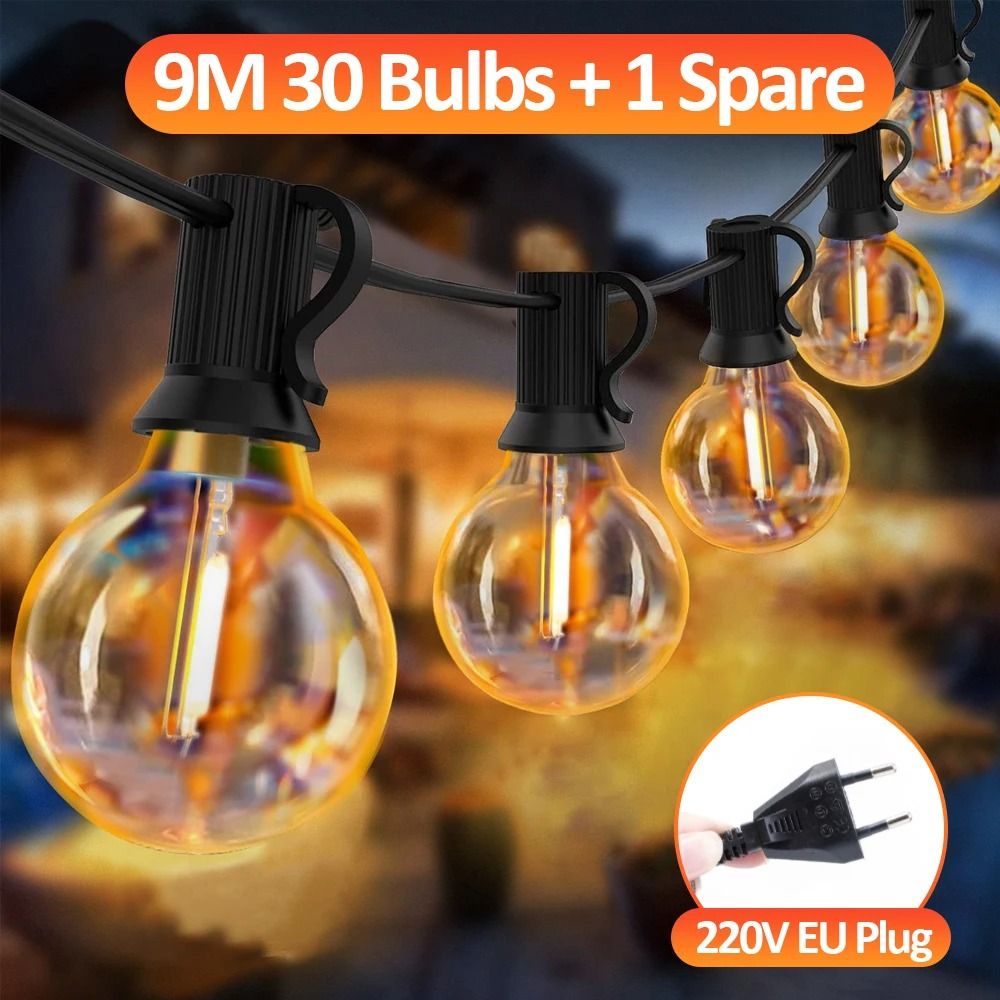 G40 Outdoor Globe LED String Lights (IP65 Shatterproof Plastic Bulbs & Balcony Garland for Wedding & Christmas Decor)