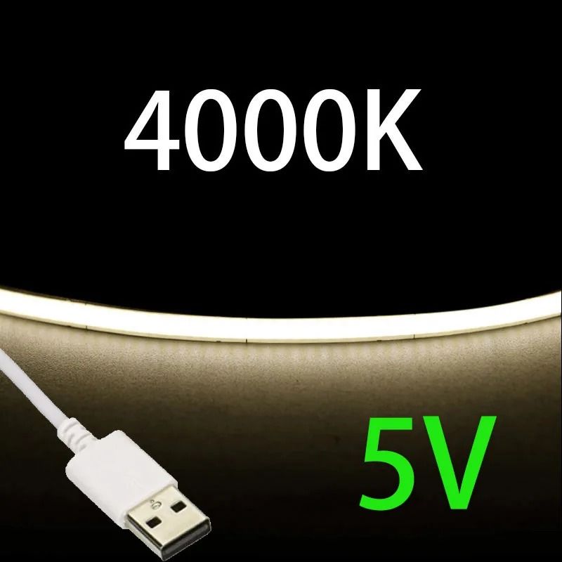 2.7mm Ultra-Thin 5V USB COB LED Strip Light (480 LEDs/m Flexible Linear Tape for PC & TV Backlight)