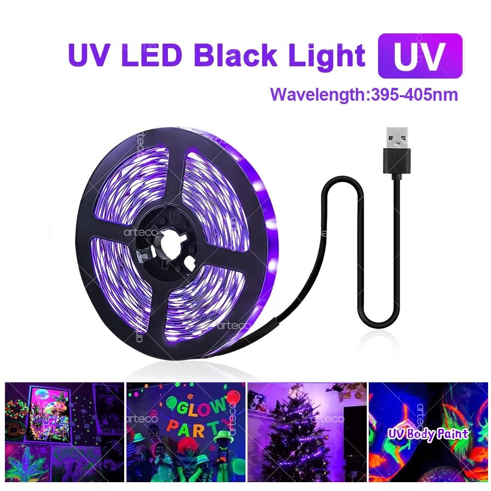 USB UV LED Blacklight Strip Light (385–400nm Ultraviolet Glow Tape for Neon & Halloween Decor)