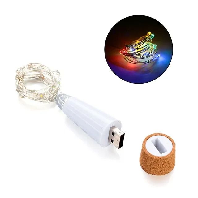 USB Rechargeable Wine Bottle Cork LED Fairy Lights (20-LED Christmas Garland String Light for Home Decor)