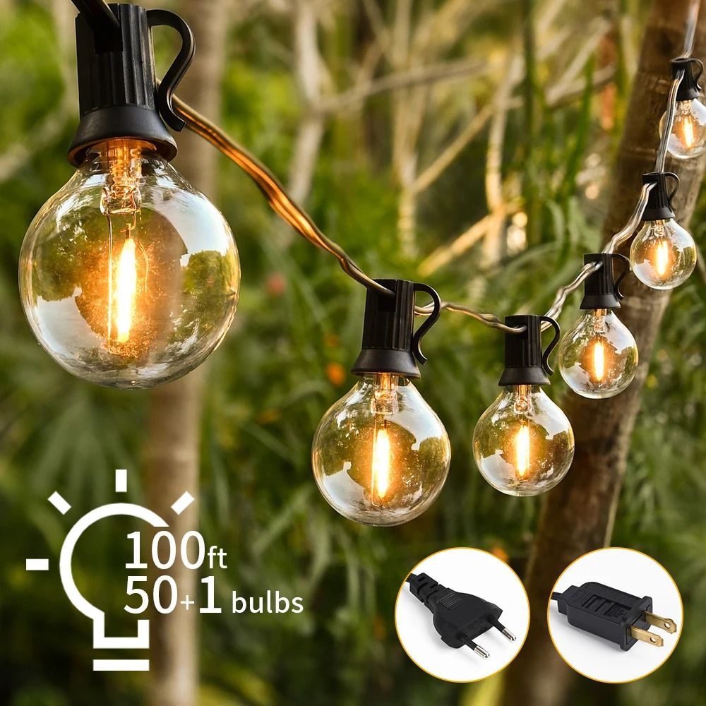 30M Outdoor LED G40 Globe Fairy String Lights (Clear Vintage Patio Garden Bulb Garland for Wedding Decor)
