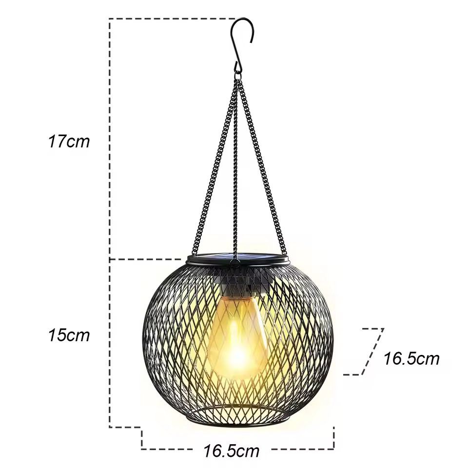 Solar Outdoor Iron-Art Lantern Light (Waterproof 3000K Warm White Hanging Landscape Garden Lamp with Chain)