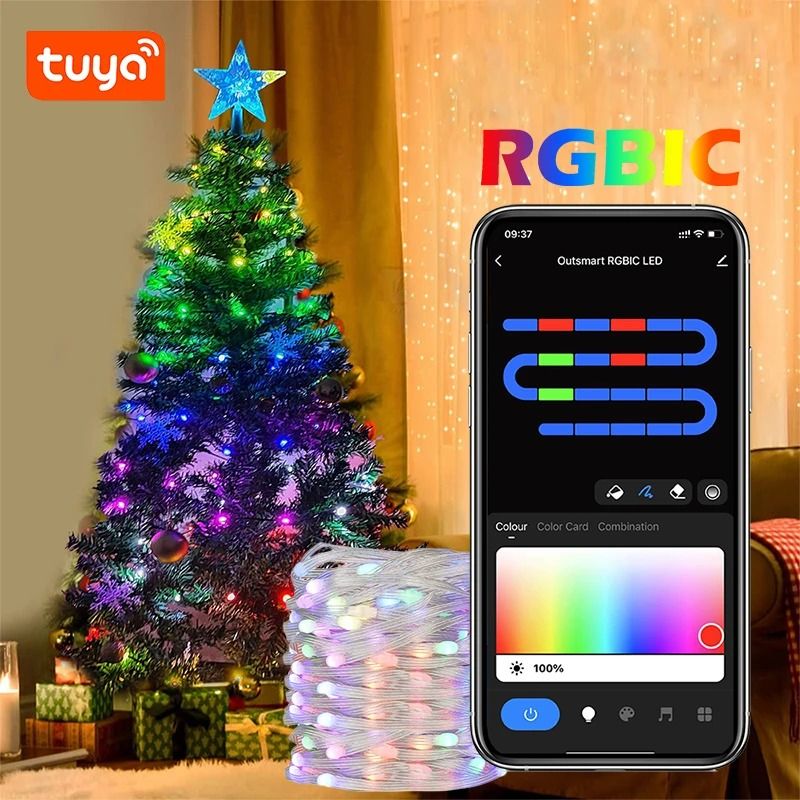 Tuya WiFi Smart USB RGBIC LED String Christmas Lights (WS2812B Addressable Dream Color Fairy Lights for Home & Holiday)