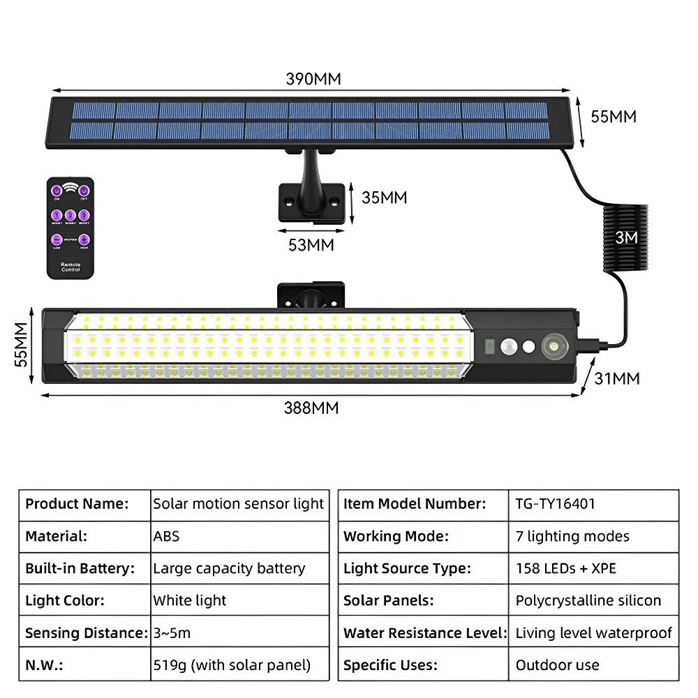 316/158 Outdoor LED Solar Motion Sensor Security Wall Light (Waterproof Solar Powered Fence Spotlight & Camping Lamp)