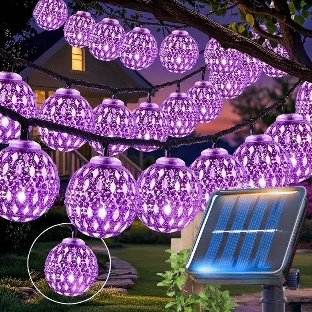 Outdoor Solar Moroccan Ball String Lights (20/30/50 LED Waterproof Fairy Lights, 8 Modes, for Garden Fence & Party)