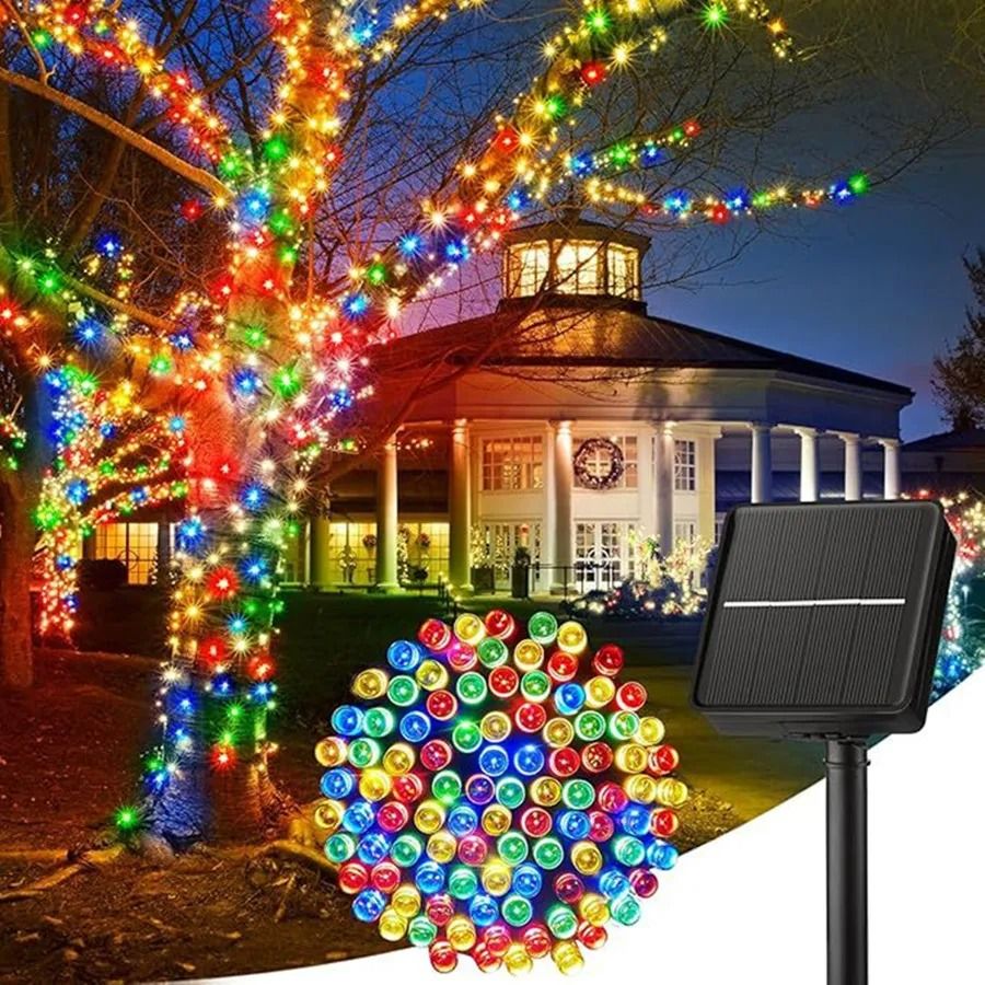 Outdoor Solar LED Fairy String Lights 8 Modes Waterproof Garland for Patio Yard Garden Decor