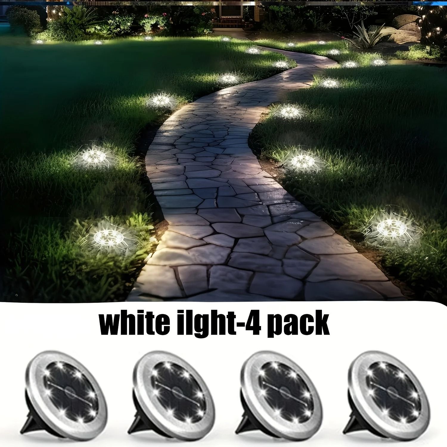 4 Pack Mini Solar LED Stainless Steel Rotating Outdoor Ground Path Lights Landscape Lighting