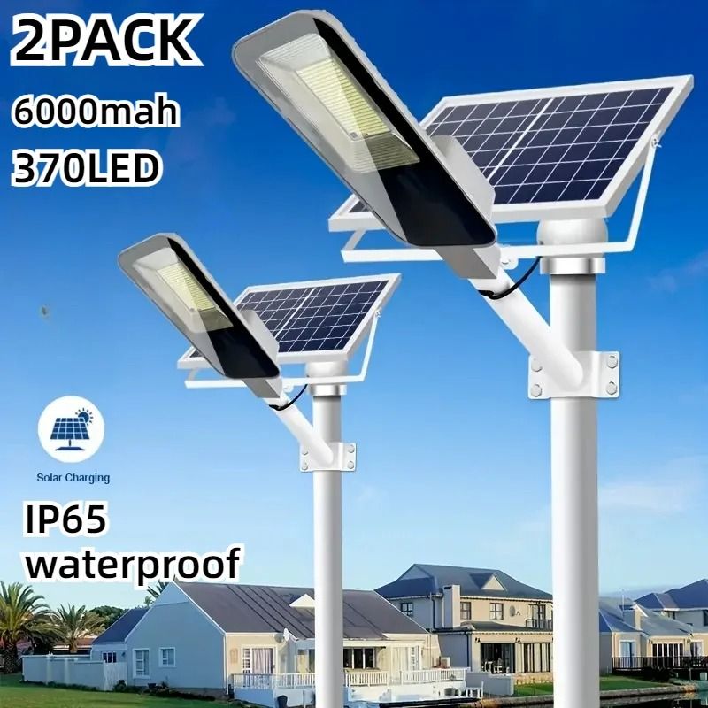 2PCS 200W High-Power Solar Street Flood Lights Waterproof Dusk to Dawn Wall Lamp for Garage Garden