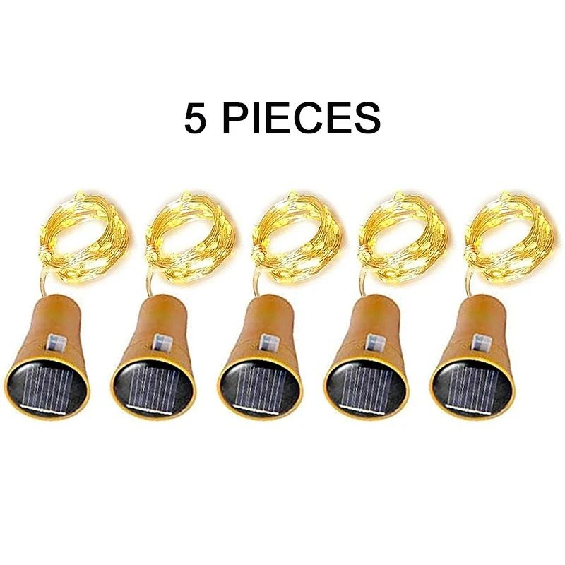 5 or 10 Pcs Solar Wine Bottle Cork Lights 20 LED Copper Wire Fairy String Lights for Holiday Party Garden Decor