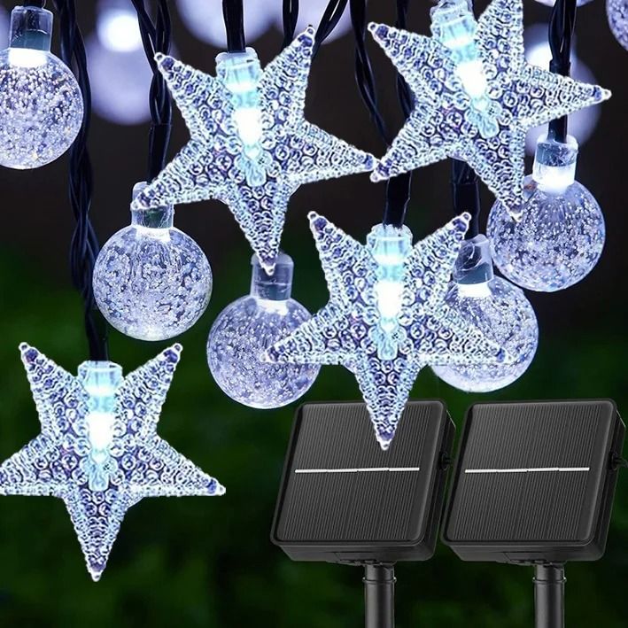 Solar Outdoor String Lights Crystal Ball & Star 8-Mode Fairy Light for Garden Camping Christmas