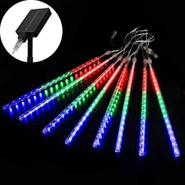 Solar Meteor Shower Rain Lights 8 Tubes Waterproof LED Falling Rain String Lamp for Outdoor Garden Tree Decor