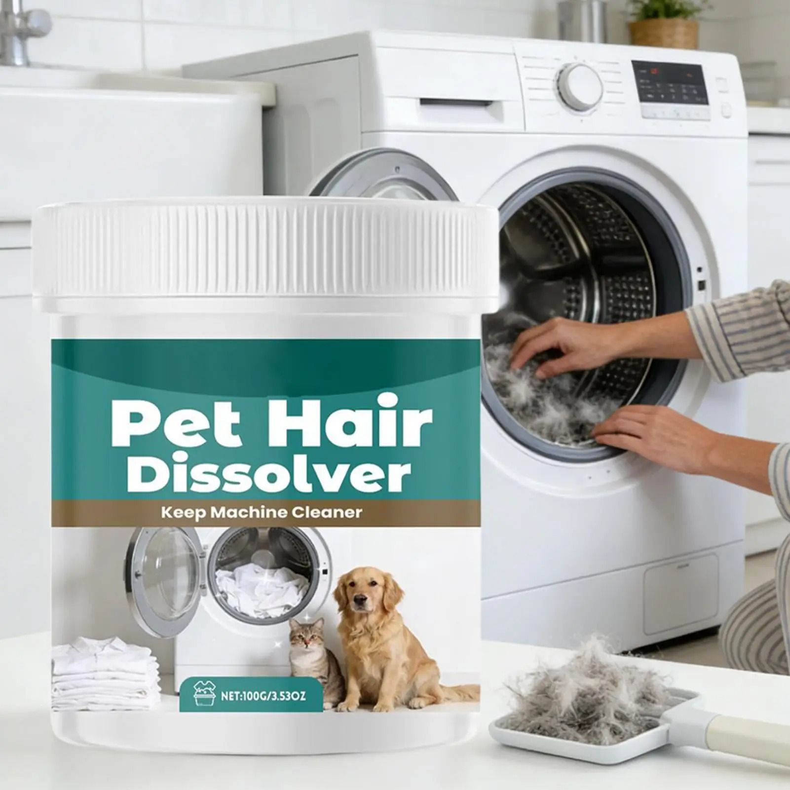 Pet Hair Dissolver for Washing Machine Deep Cleaning Dog & Cat Hair Remover for Clothes & Laundry Odors