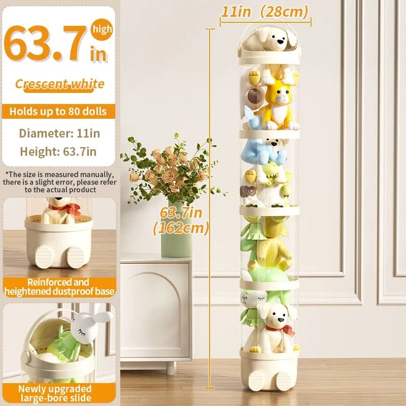 Transparent Plush Toy Storage Tube Stuffed Animal Storage Barrel Display Box for Children's Room Organization