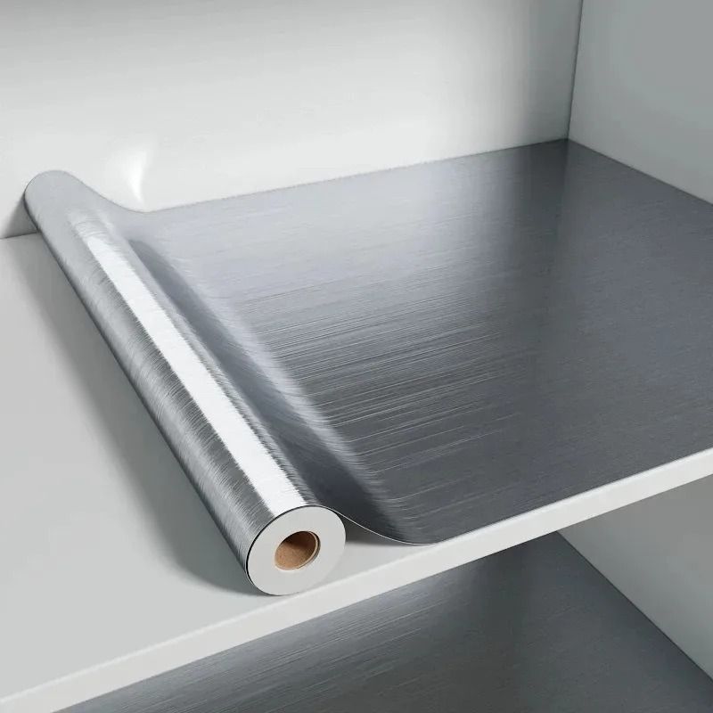 PVC Stainless Brushed Silver Removable Wallpaper Vinyl Peel and Stick Waterproof Oil-Proof Sticker
