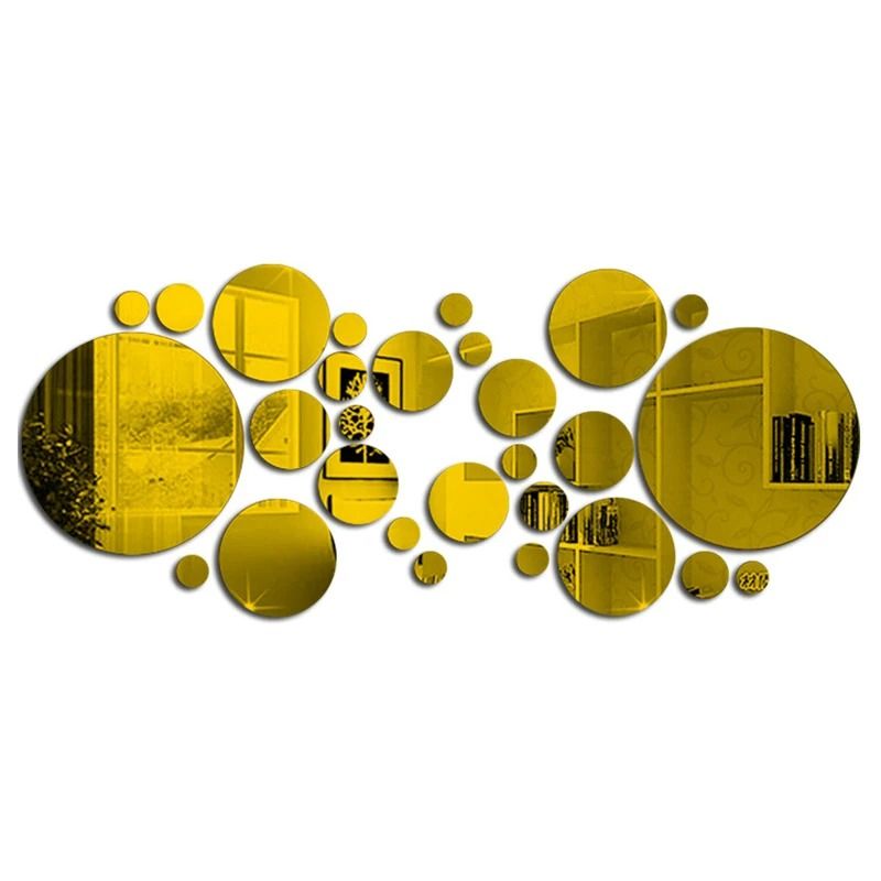 26-Piece 3D Acrylic Round Mirror Wall Stickers & DIY Decorative Wall Decals