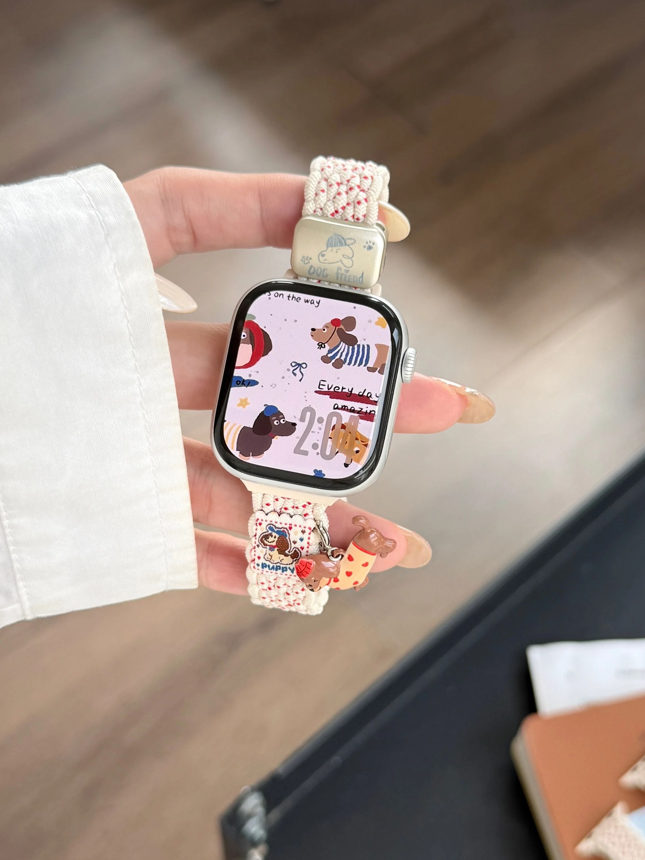 Fashion Cartoon Puppy Magnetic Nylon Loop Strap for Apple Watch Band